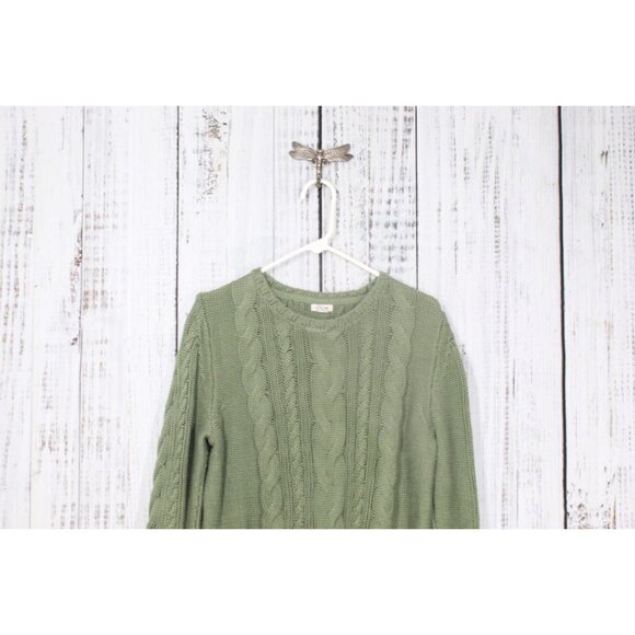 LL Bean Double L Cable Chunky Knit Sweater Crewneck Bay Leaf Size XL - Picture 2 of 9